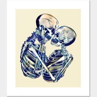 Skeleton in love, style big wave japan painting, love is forever, valentine's day Posters and Art